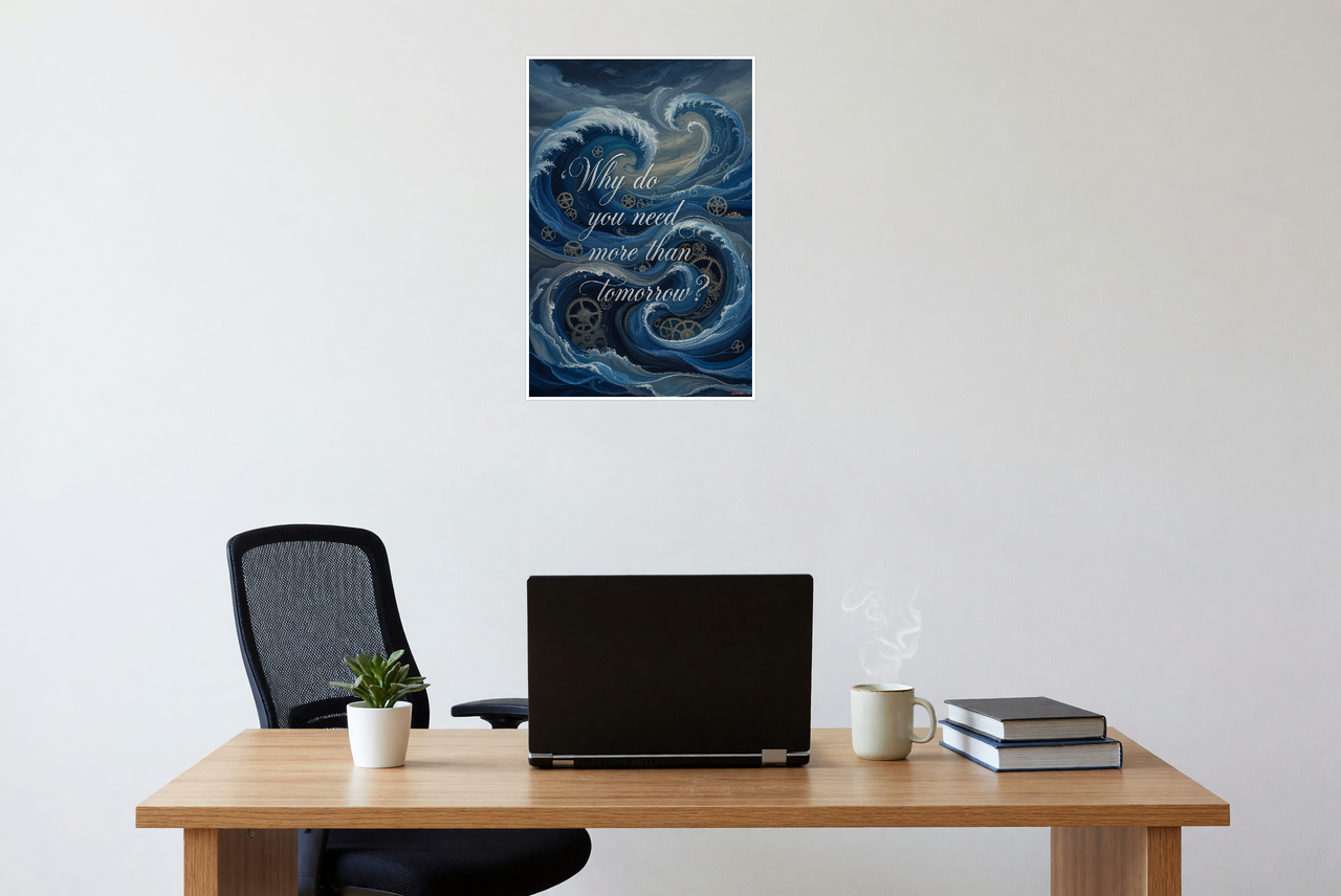 "Why Do You Need More Than Tomorrow?" Abstract Waves Gears Motivational 12x18 US Made Poster
